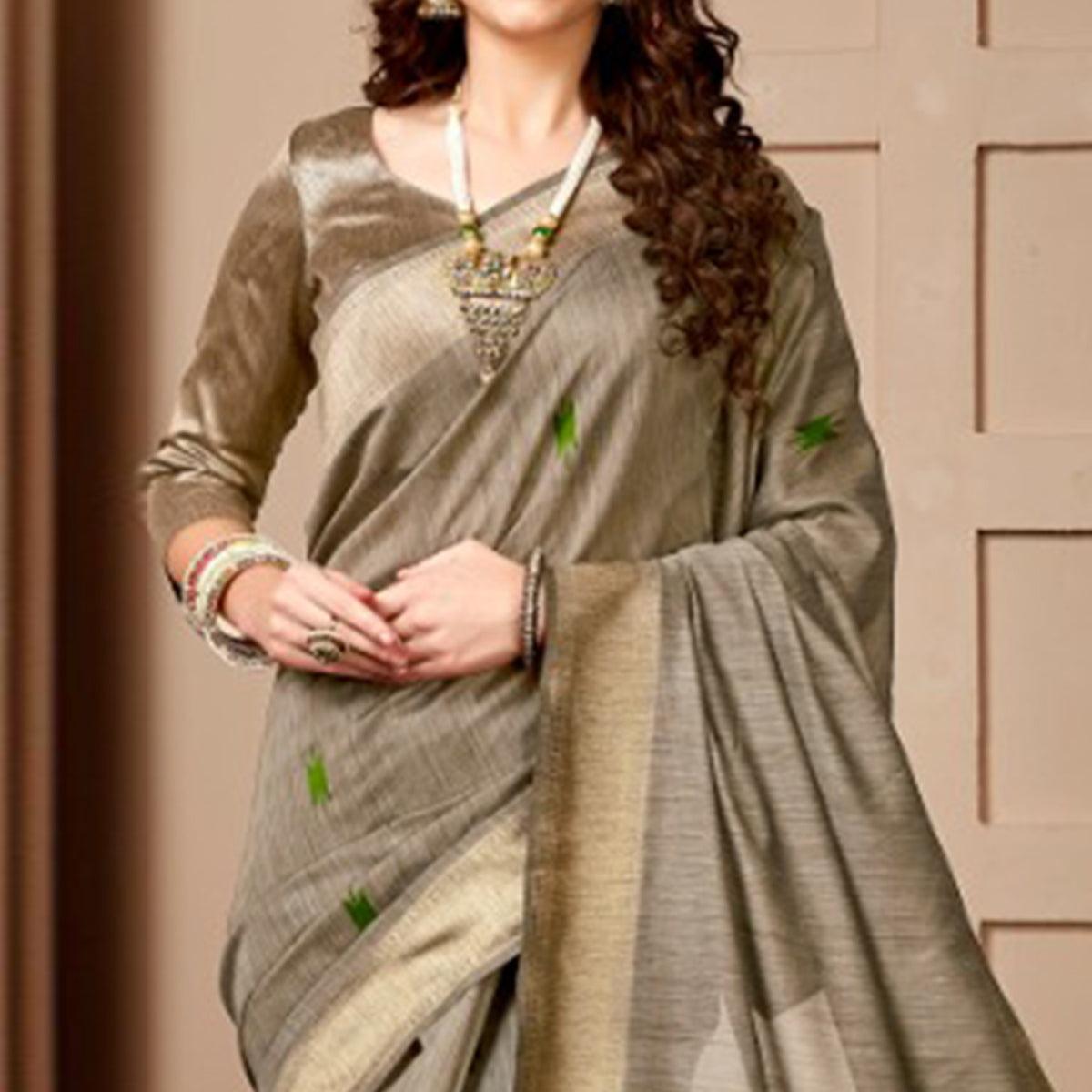 Refreshing Chiku-Red Colored Festive Wear Woven Art Silk Saree - Peachmode