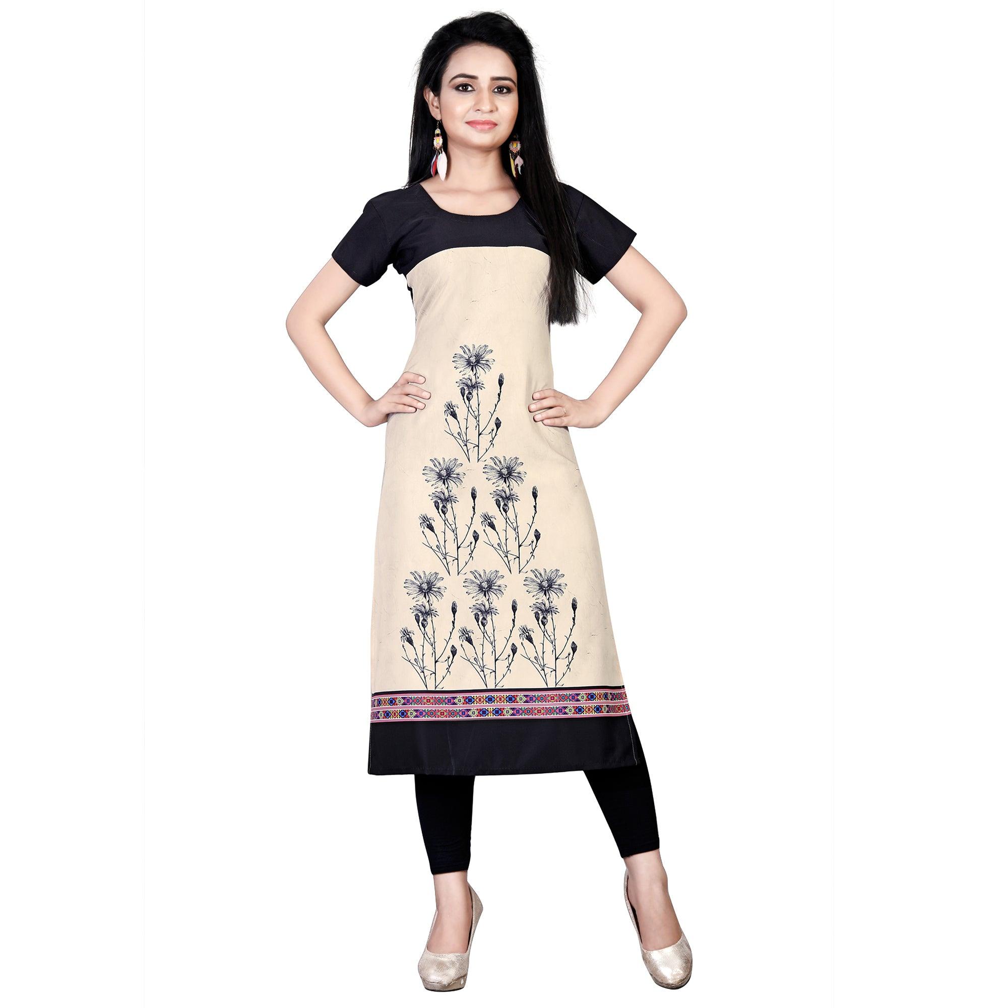 Refreshing Cream Colored Casual Printed Crepe Kurti - Peachmode