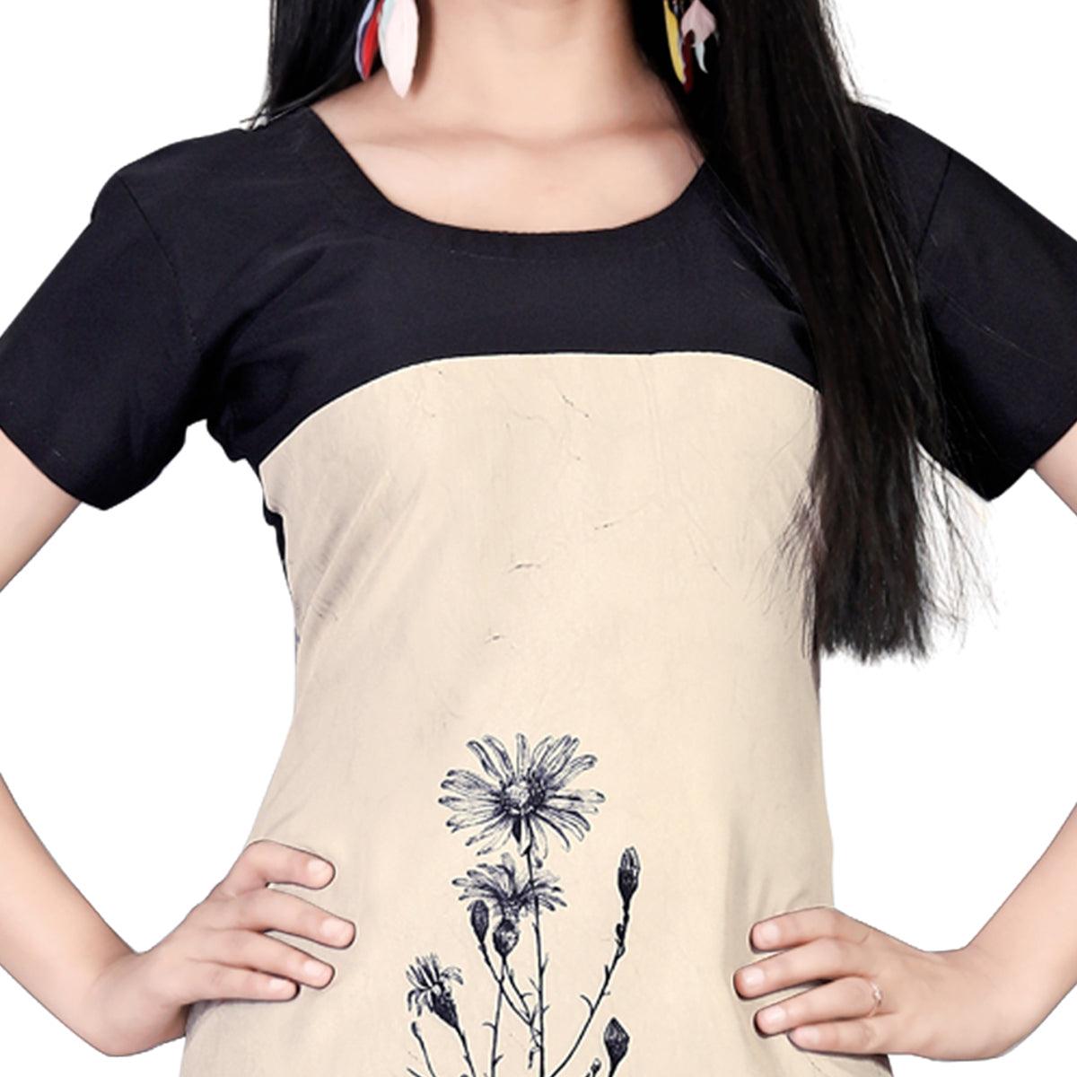 Refreshing Cream Colored Casual Printed Crepe Kurti - Peachmode