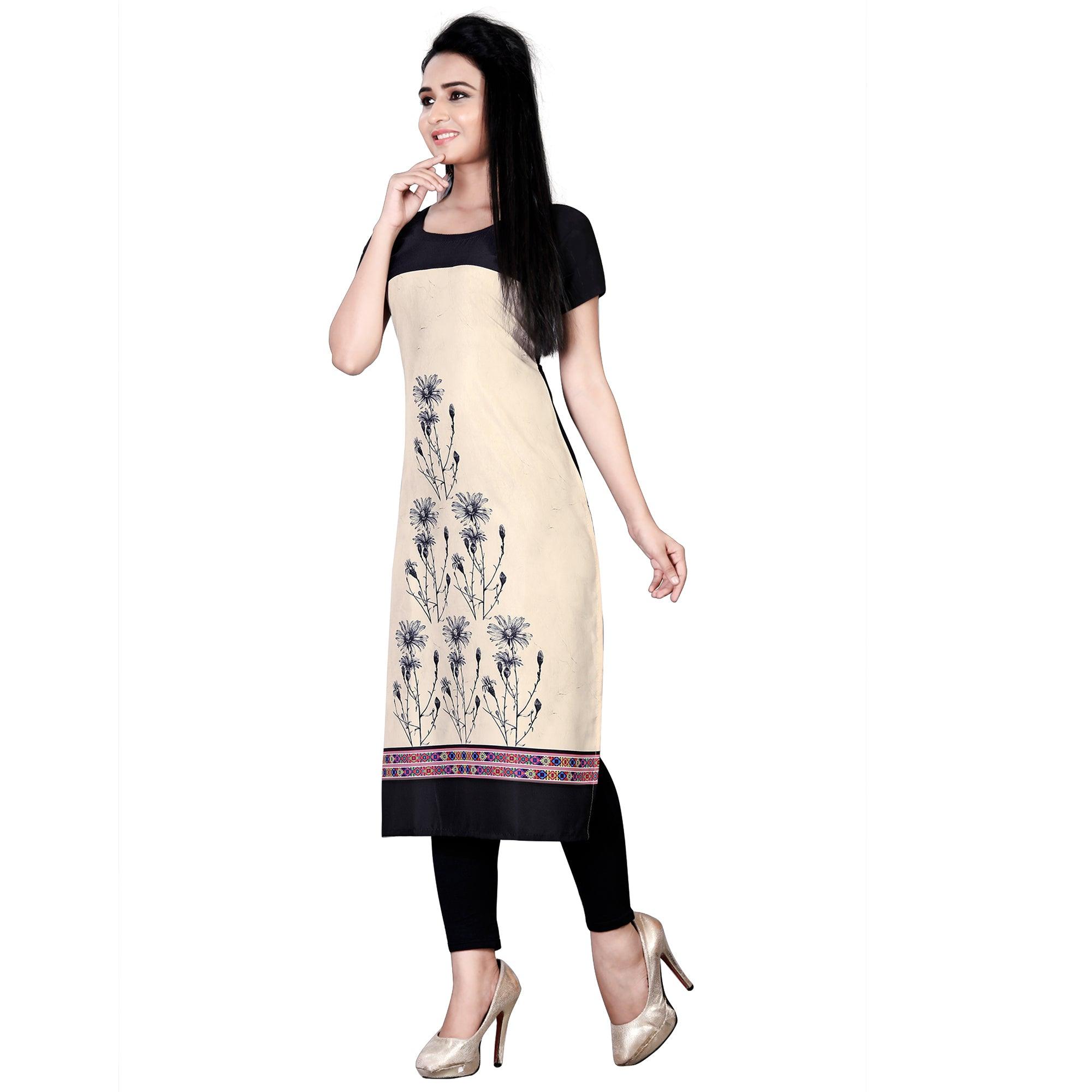 Refreshing Cream Colored Casual Printed Crepe Kurti - Peachmode