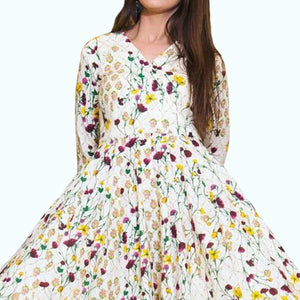 Refreshing Cream Colored Casual Printed Muslin Gown - Peachmode