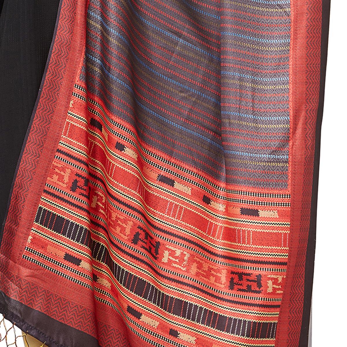 Refreshing Gray-Multi Colored Casual Printed Pashmina Silk Dupatta - Peachmode