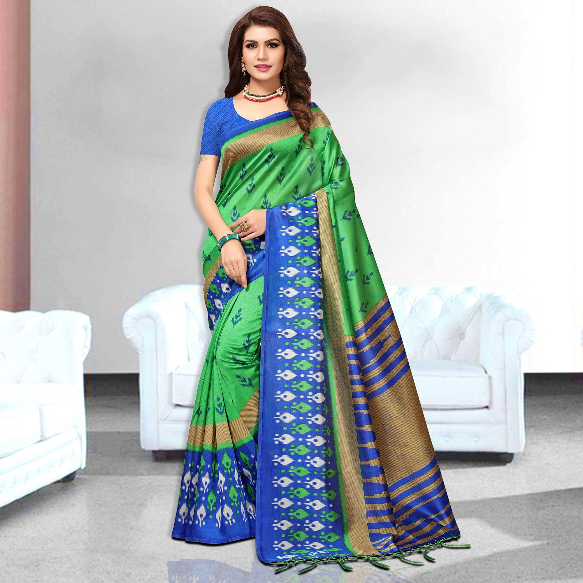 Refreshing Green Colored Festive Wear Art Silk Saree - Peachmode