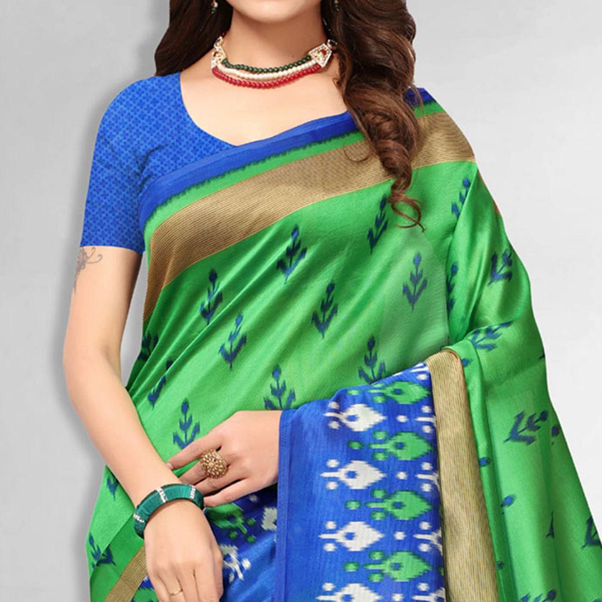Refreshing Green Colored Festive Wear Art Silk Saree - Peachmode