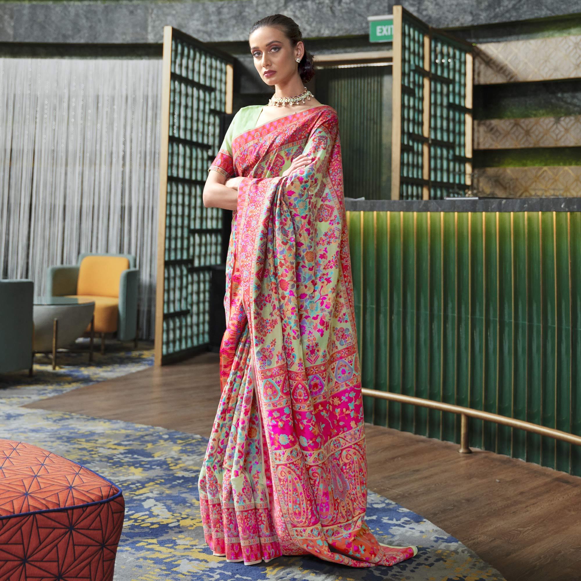 Refreshing Green Coloured Festive Wear Handloom Woven Silk Saree - Peachmode