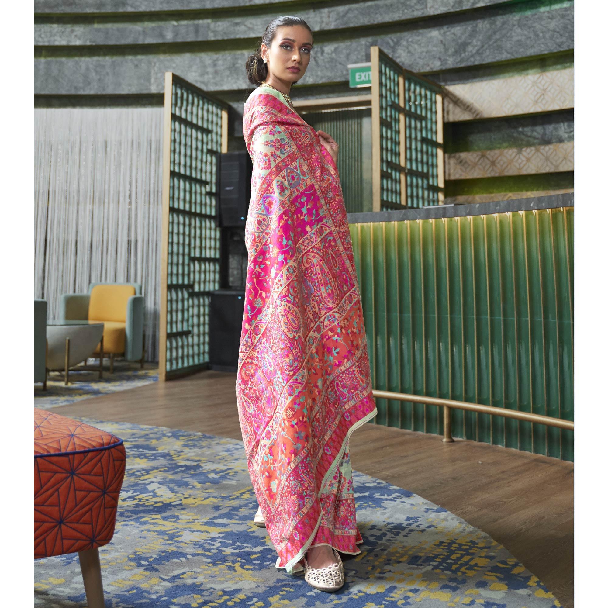 Refreshing Green Coloured Festive Wear Handloom Woven Silk Saree - Peachmode