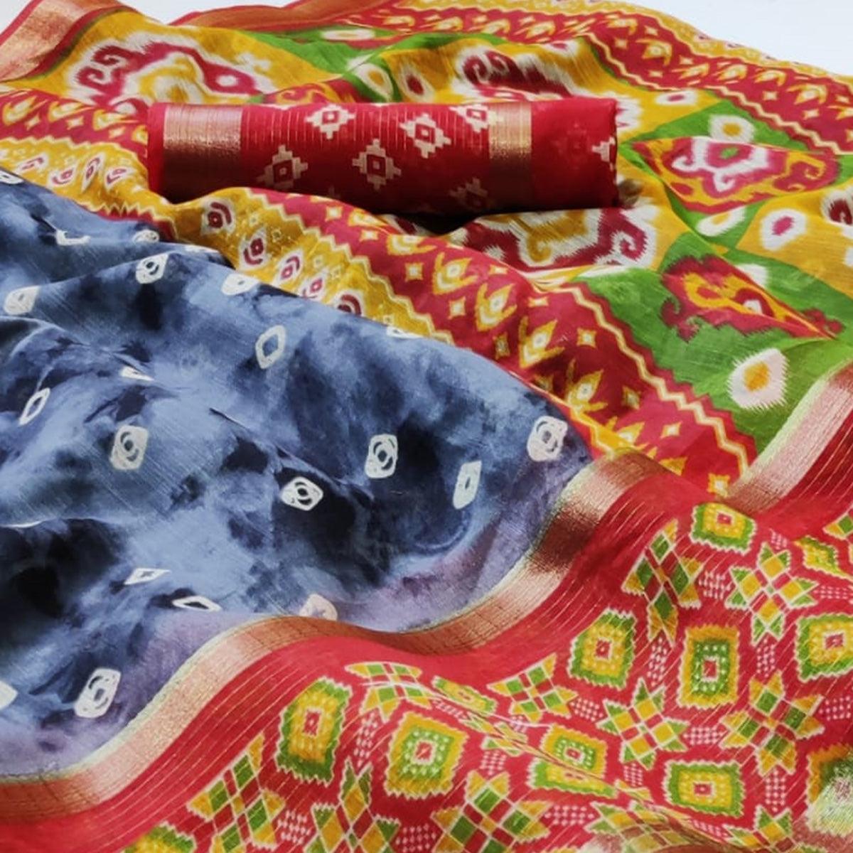 Refreshing Grey Colored Casual Wear Printed Cotton Saree - Peachmode