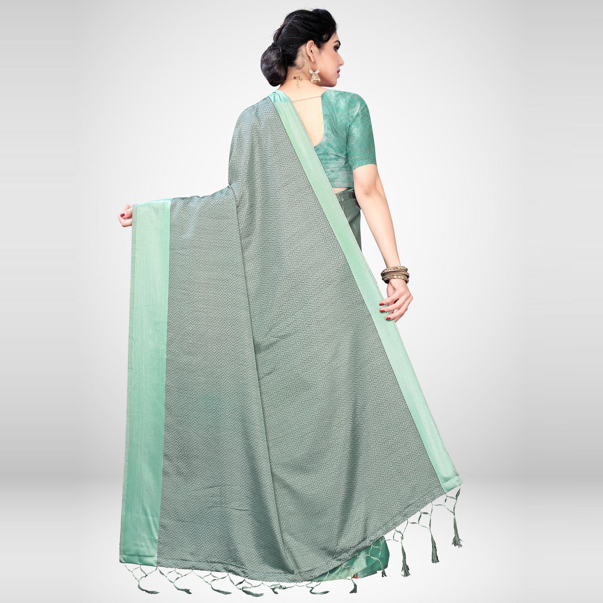 Refreshing Light Green Colored Festive Wear Woven Satin Saree - Peachmode