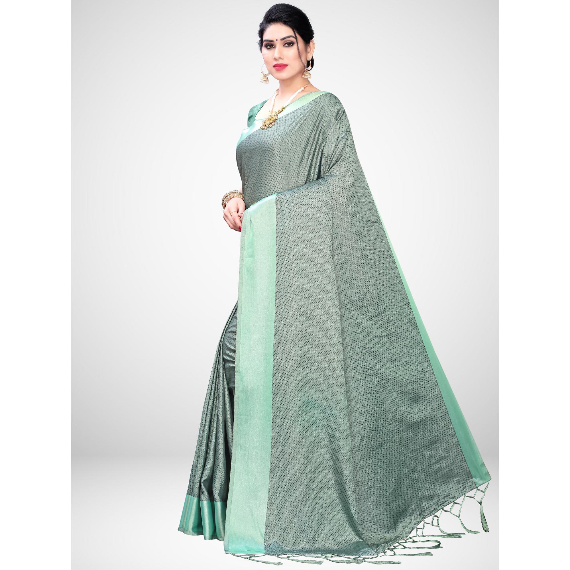 Refreshing Light Green Colored Festive Wear Woven Satin Saree - Peachmode