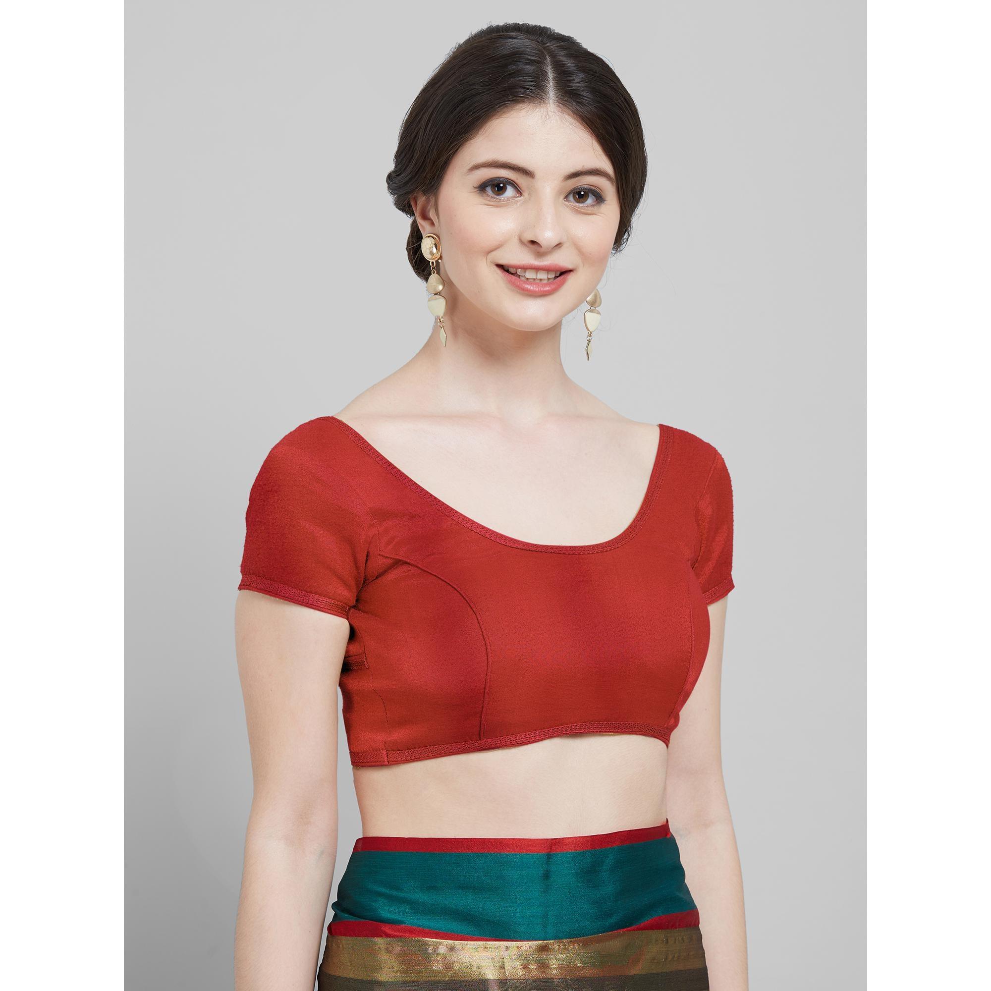 Refreshing Maroon Colored Festive Wear Woven Cotton Silk Saree - Peachmode