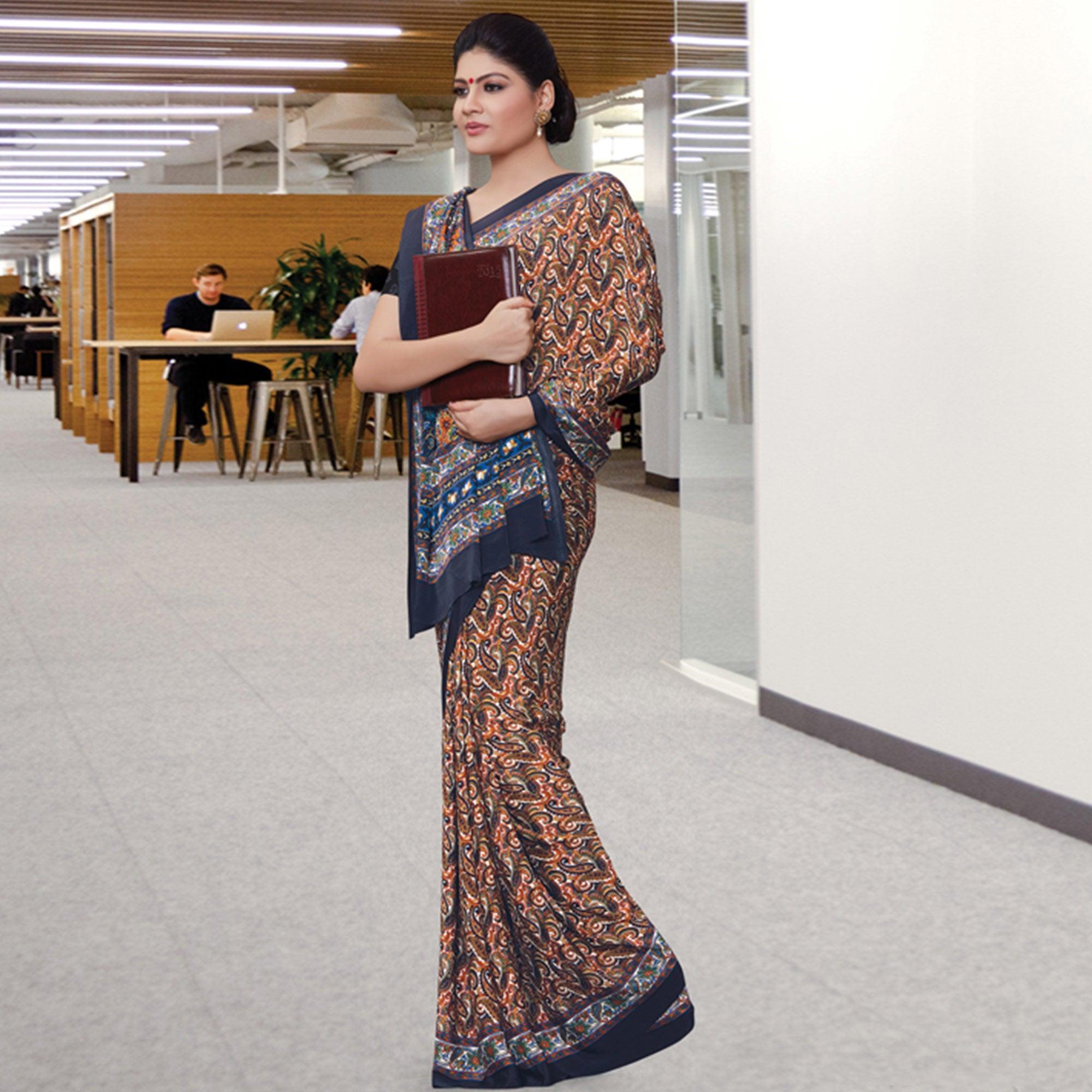 Refreshing Multi Colored Casual Wear Printed Crepe Saree - Peachmode
