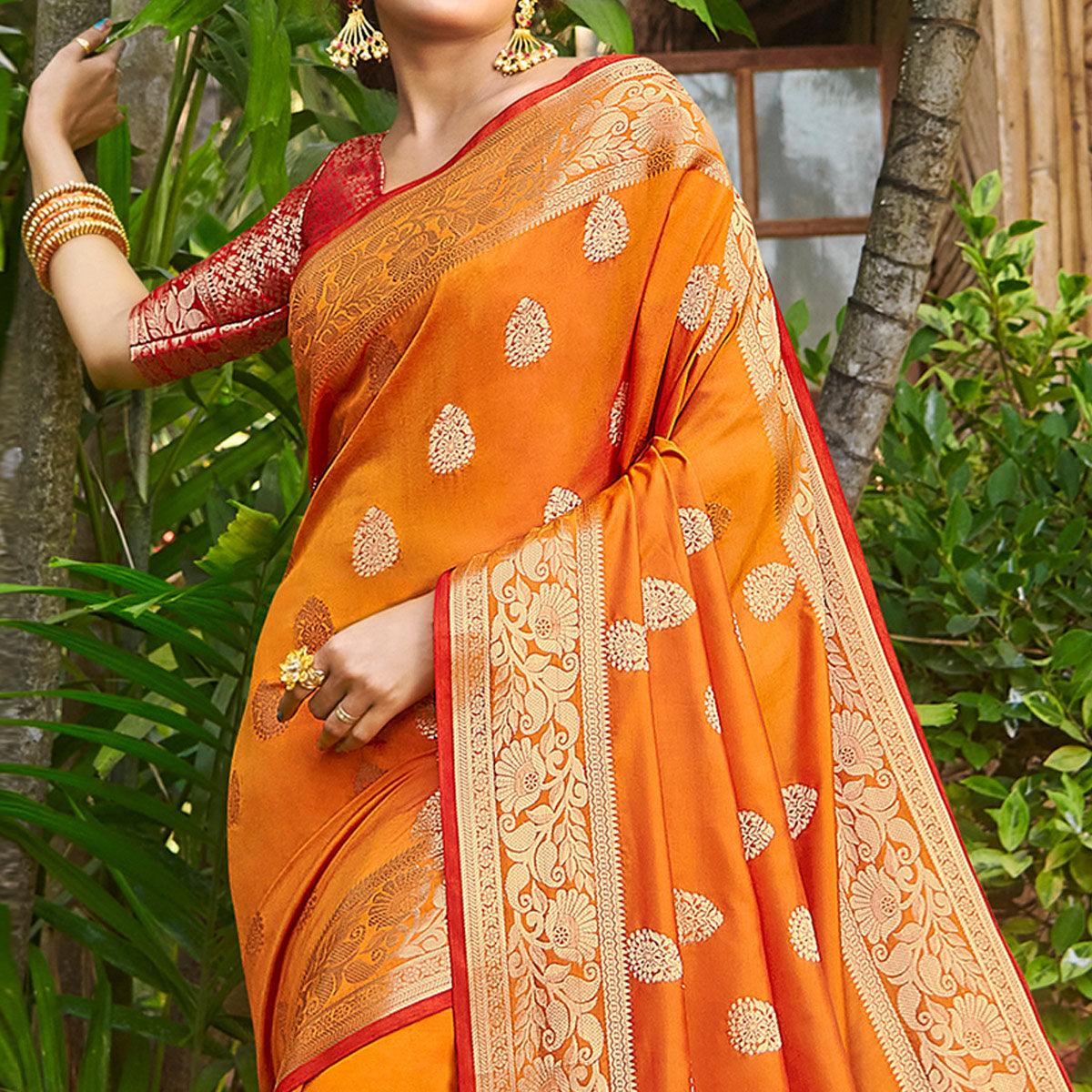 Refreshing Mustard Yellow Colored Festive Wear Woven Silk Saree - Peachmode