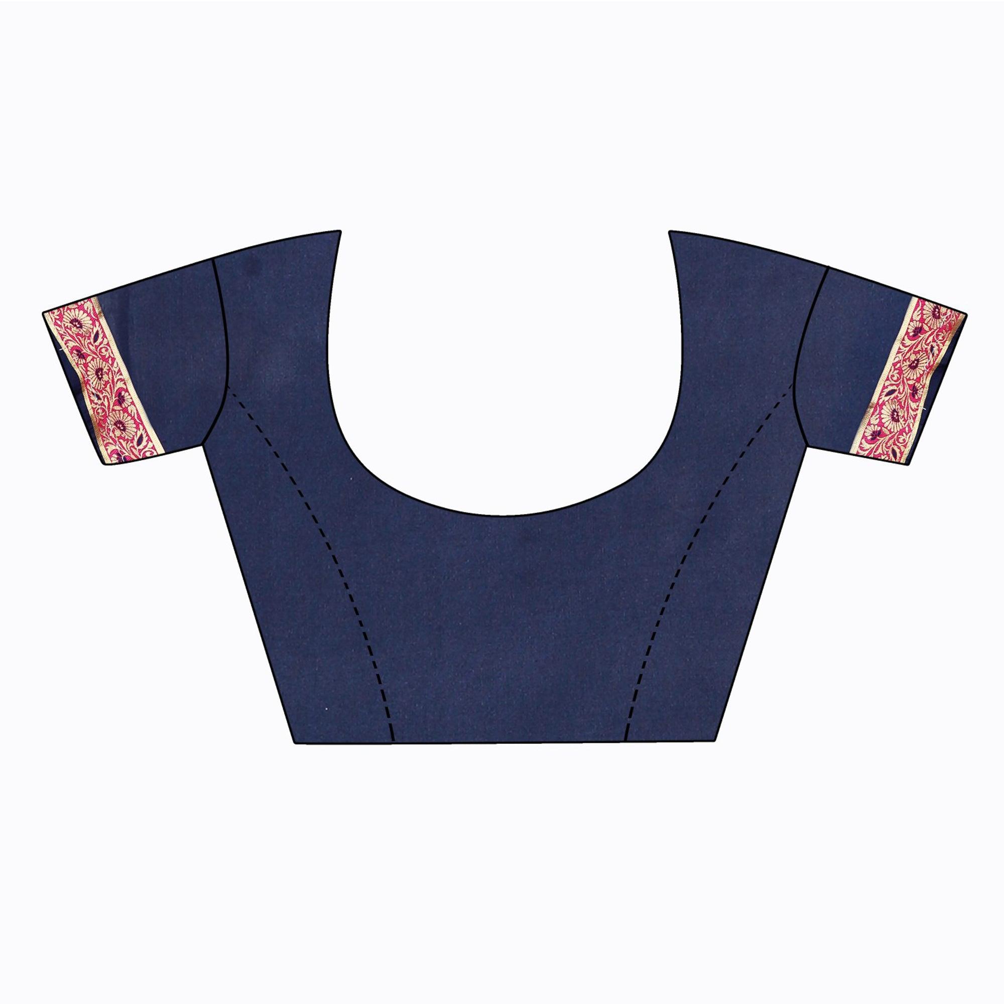 Refreshing Navy Blue Colored Festive Wear Banarasi Silk Saree - Peachmode