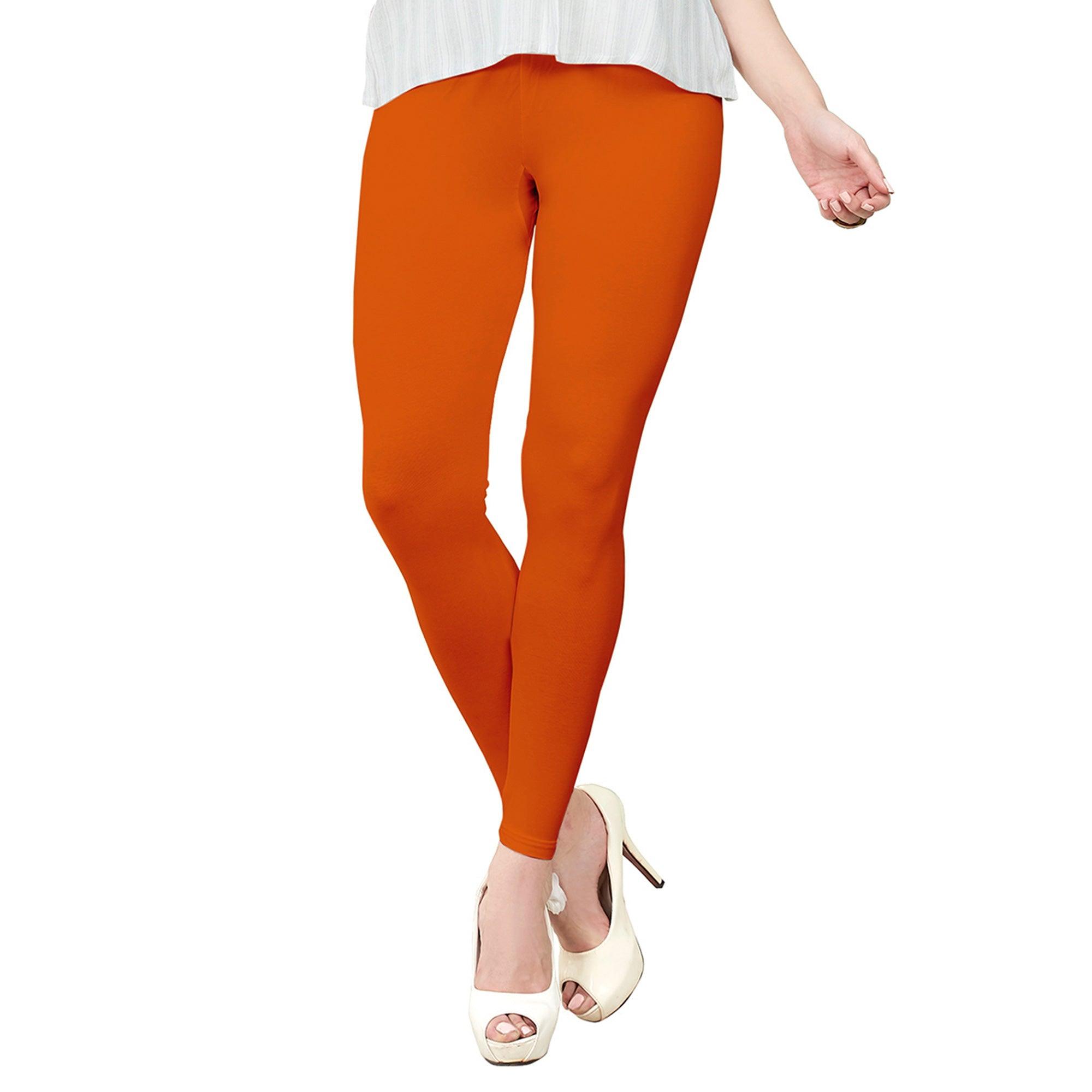 Refreshing Orange Colored Casual Wear Ankle Length Leggings - Peachmode