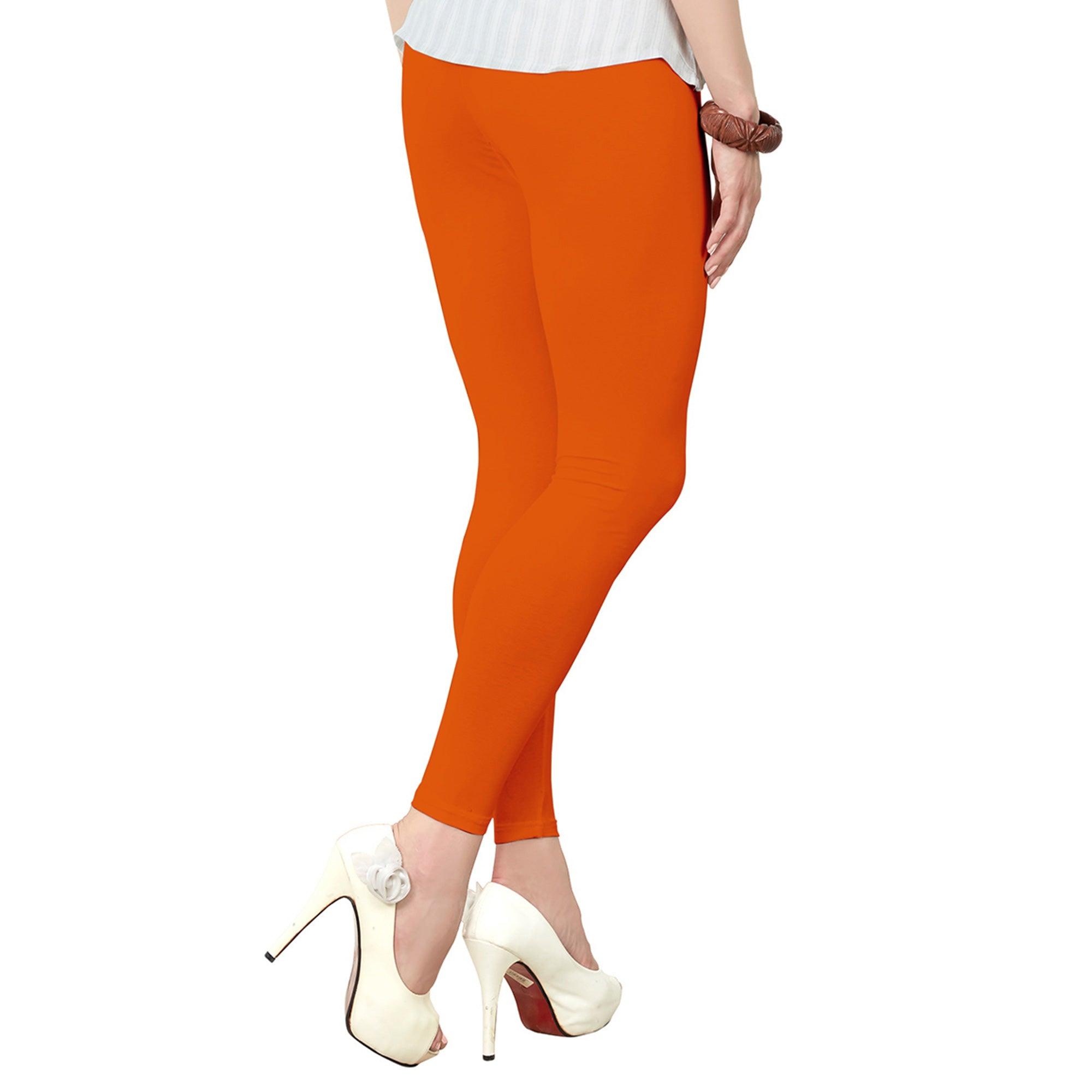 Refreshing Orange Colored Casual Wear Ankle Length Leggings - Peachmode