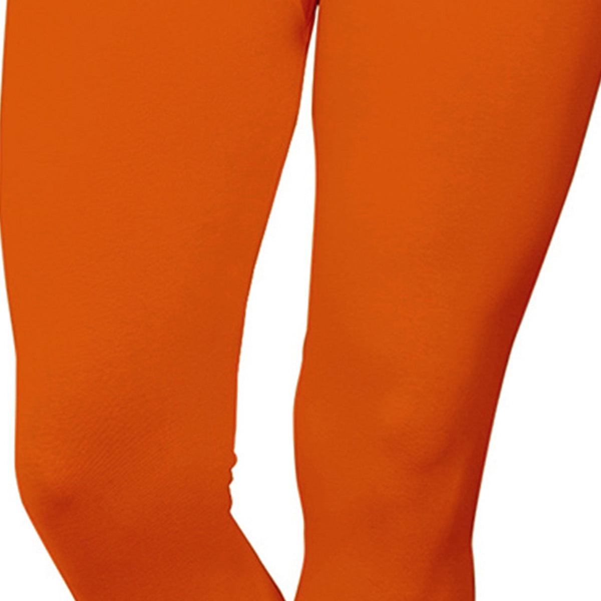 Refreshing Orange Colored Casual Wear Ankle Length Leggings - Peachmode