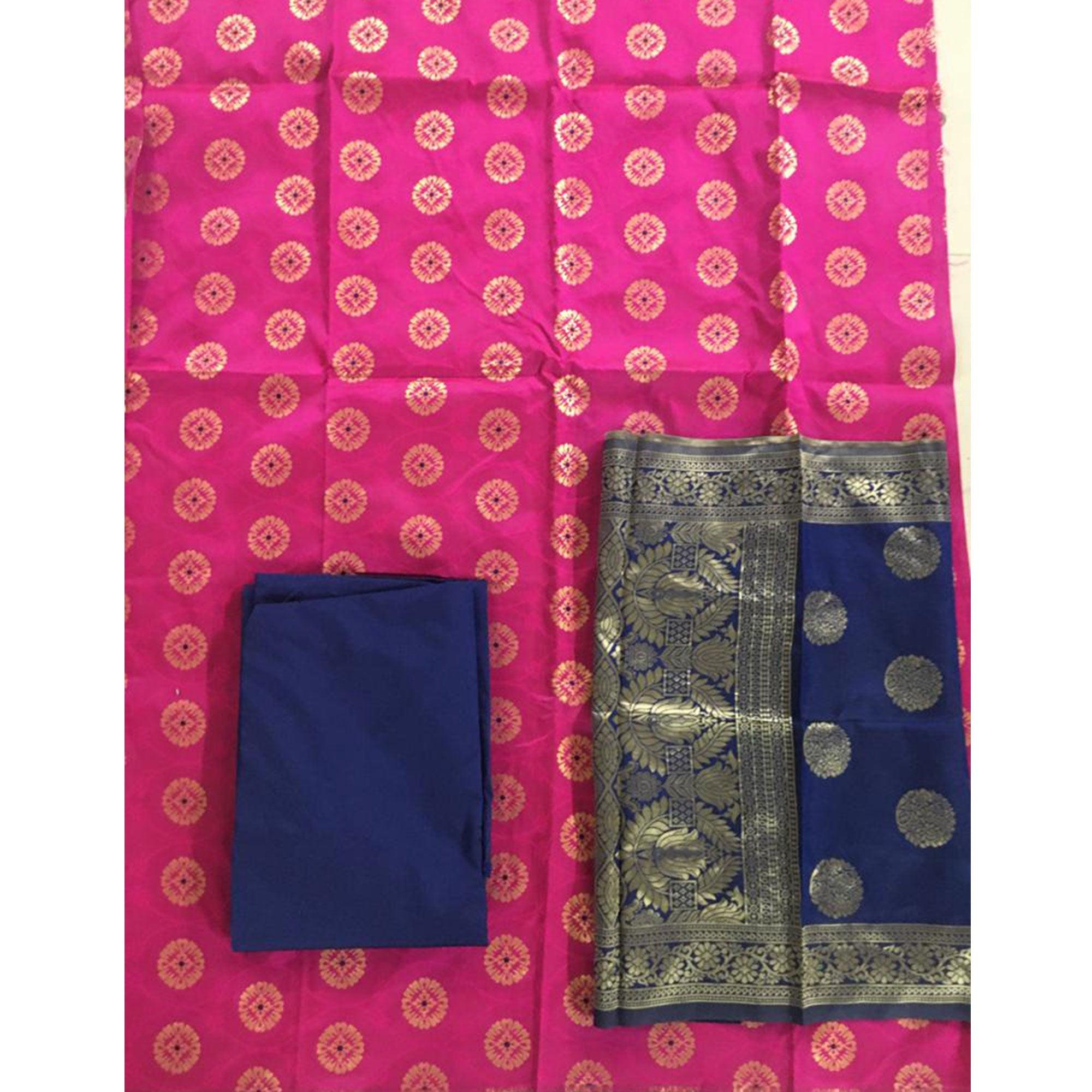 Refreshing Pink Colored Casual Wear Woven Banarasi Silk Dress Material - Peachmode