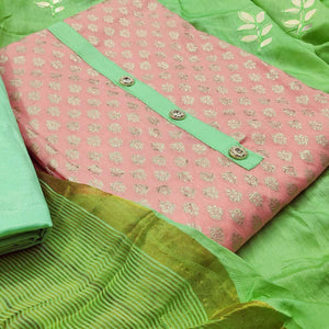 Refreshing Pink Colored Festive Wear Woven Heavy Banarasi Silk Dress Material - Peachmode