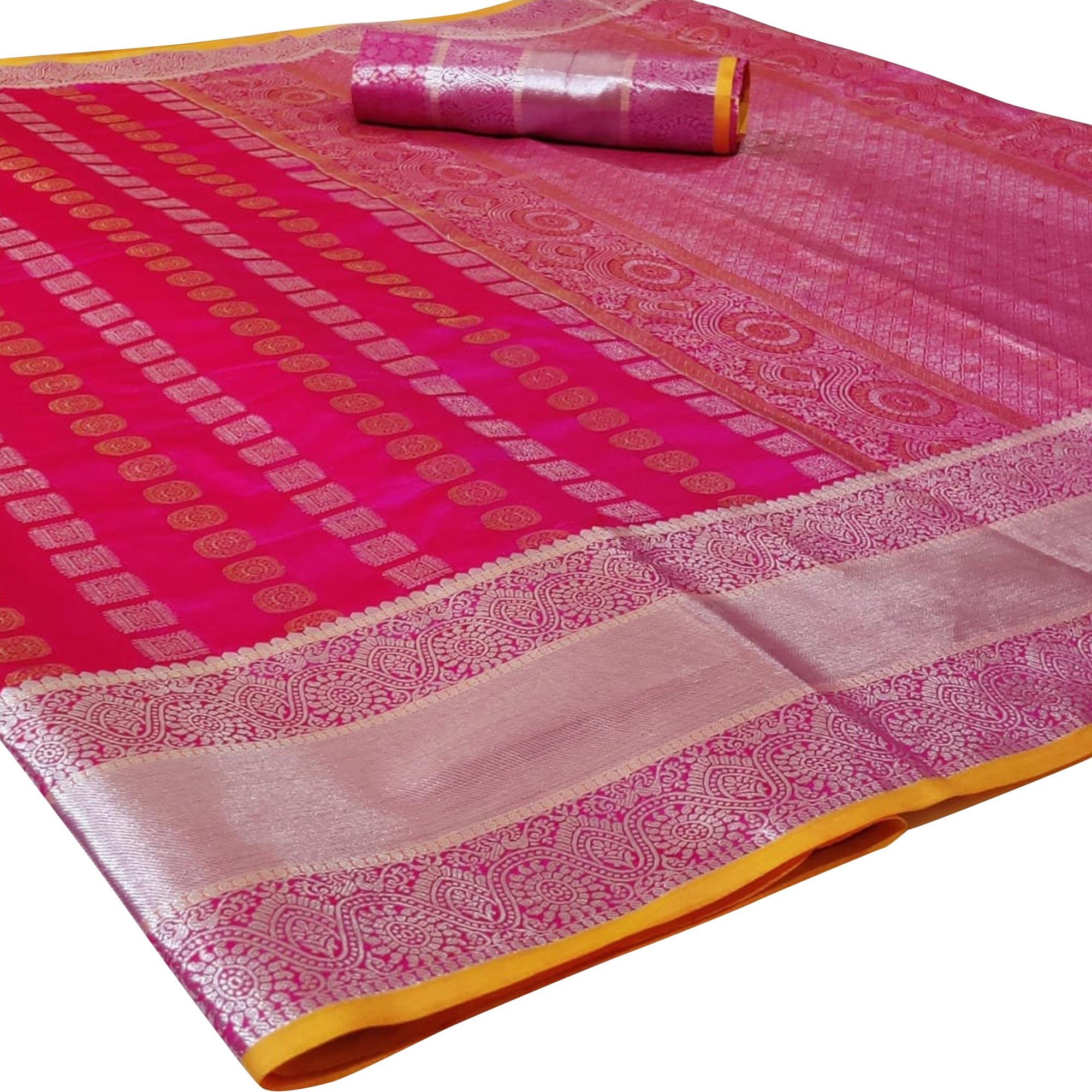Refreshing Pink Colored Festive Wear Woven Silk Saree - Peachmode