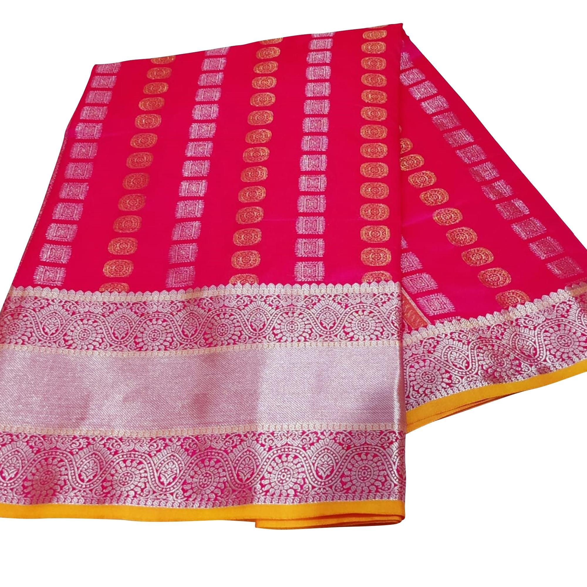Refreshing Pink Colored Festive Wear Woven Silk Saree - Peachmode