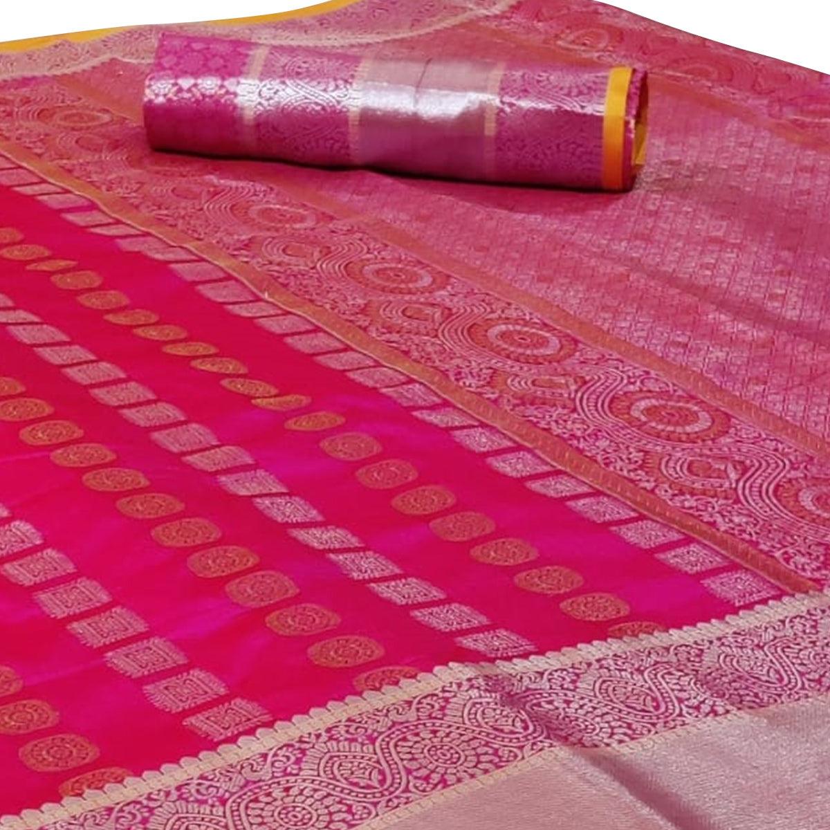 Refreshing Pink Colored Festive Wear Woven Silk Saree - Peachmode