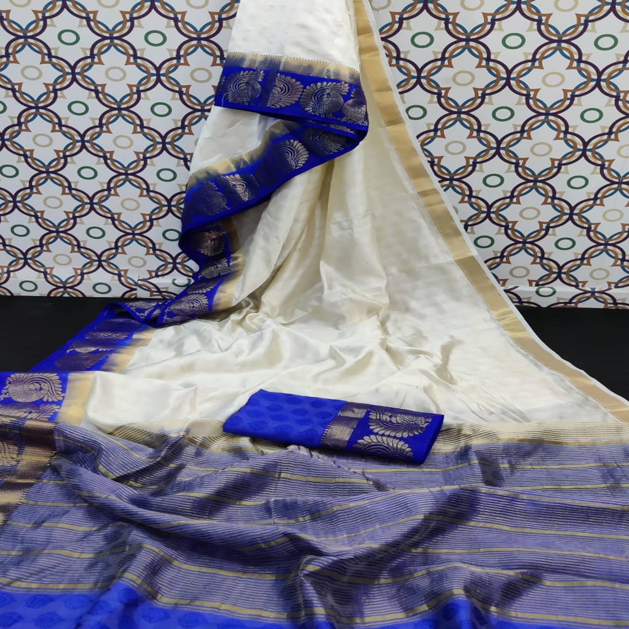Refreshing White Coloured Festive Wear Woven Art Silk Saree - Peachmode