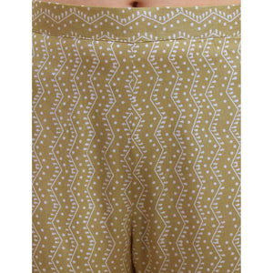 Refreshing Yellow Colored Casual Wear Silver Zari Foil Printed Rayon Slub Kurti - Pant Set - Peachmode