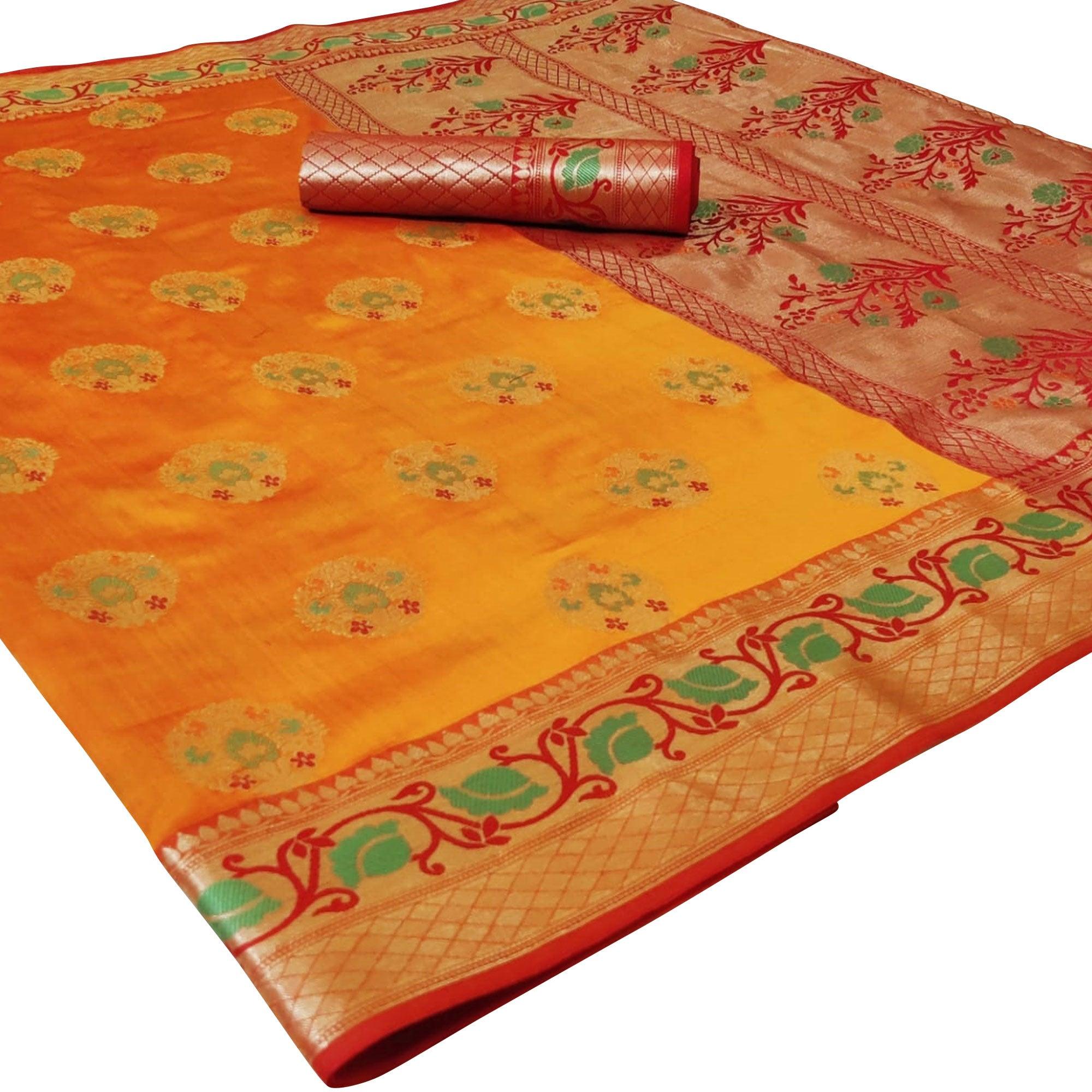 Refreshing Yellow Colored Festive Wear Woven Silk Saree - Peachmode