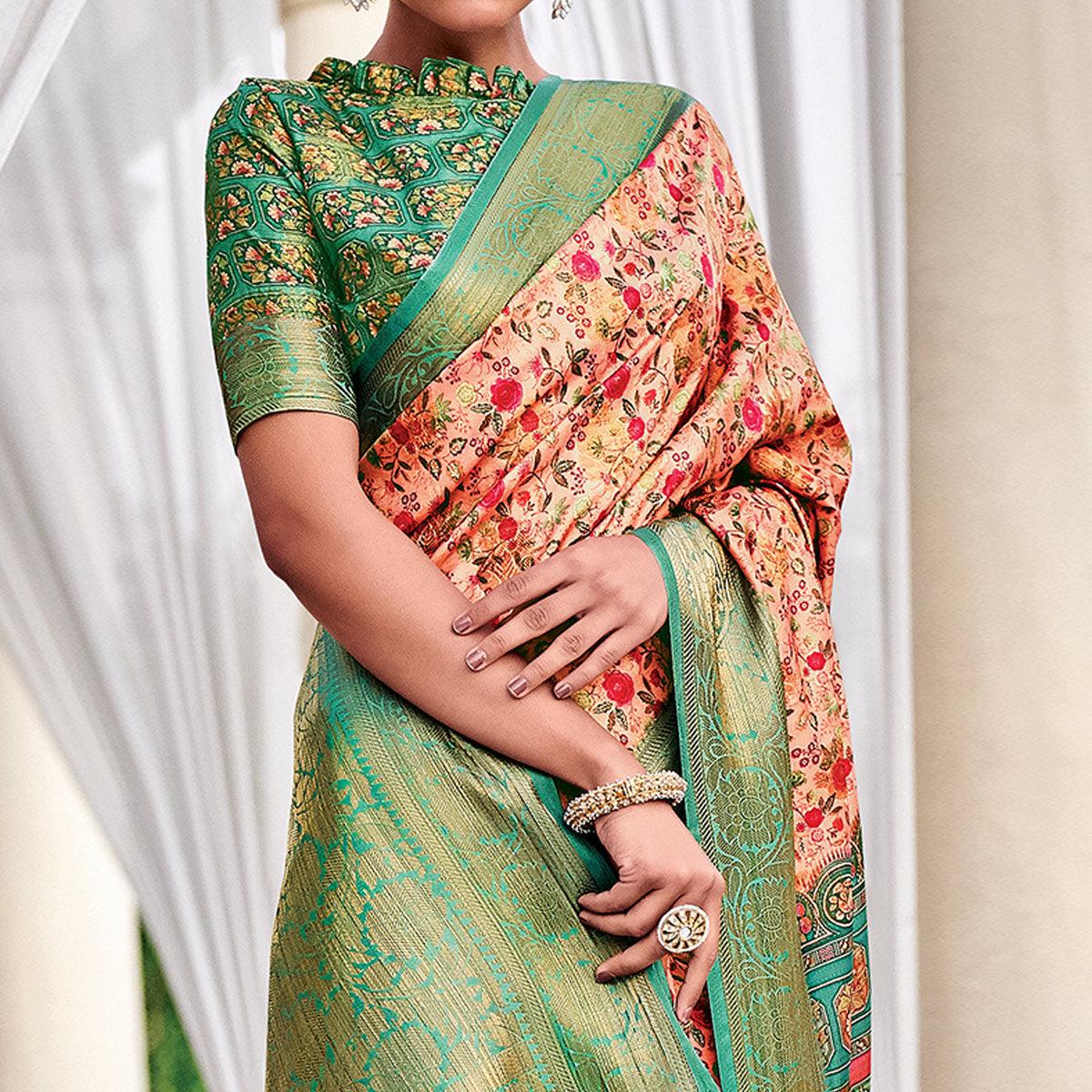 Rose Pink Festive Wear Digital Printed Woven Silk Saree - Peachmode