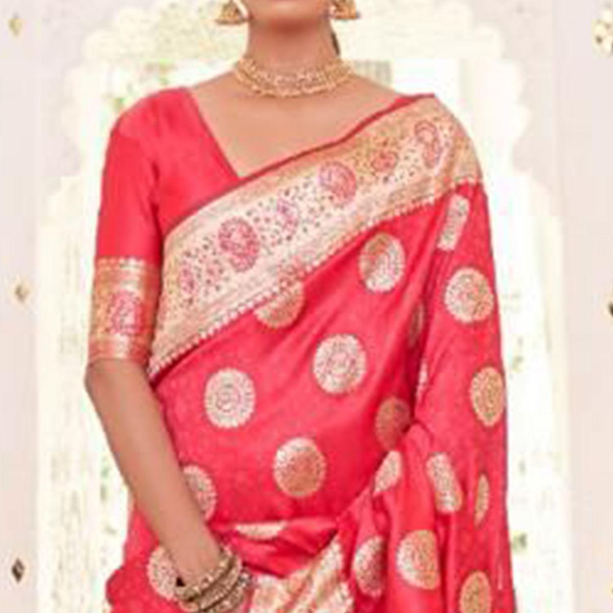 Rose Pink Festive Wear Woven Banarasi Silk Saree - Peachmode