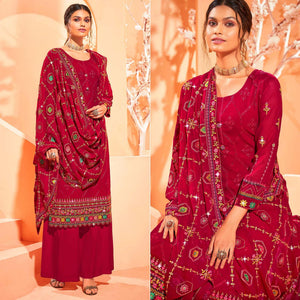 Rose Pink Partywear Embellished With Embroidered Georgette Palazzo Suit - Peachmode