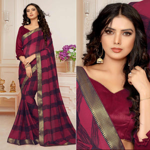 Rose Pink Printed With Woven Border Georgette Saree - Peachmode