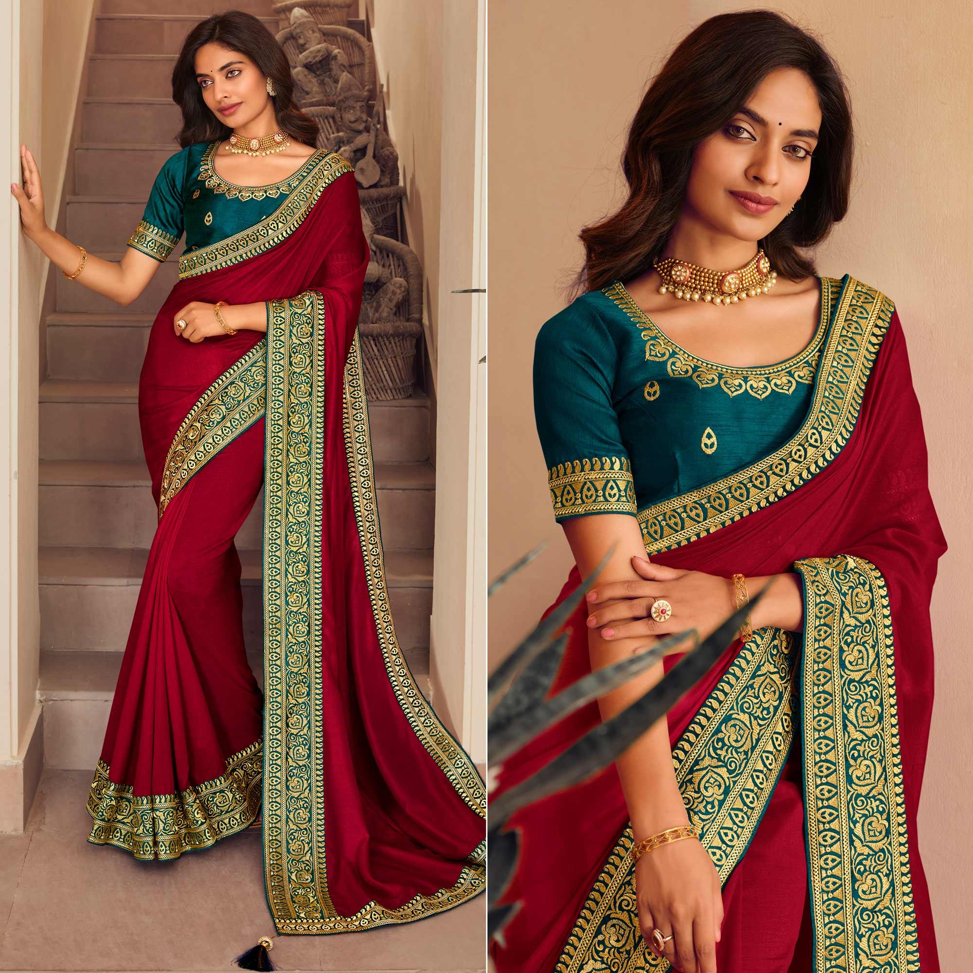 Rose Pink Solid Vichitra Silk Saree With Tassels - Peachmode