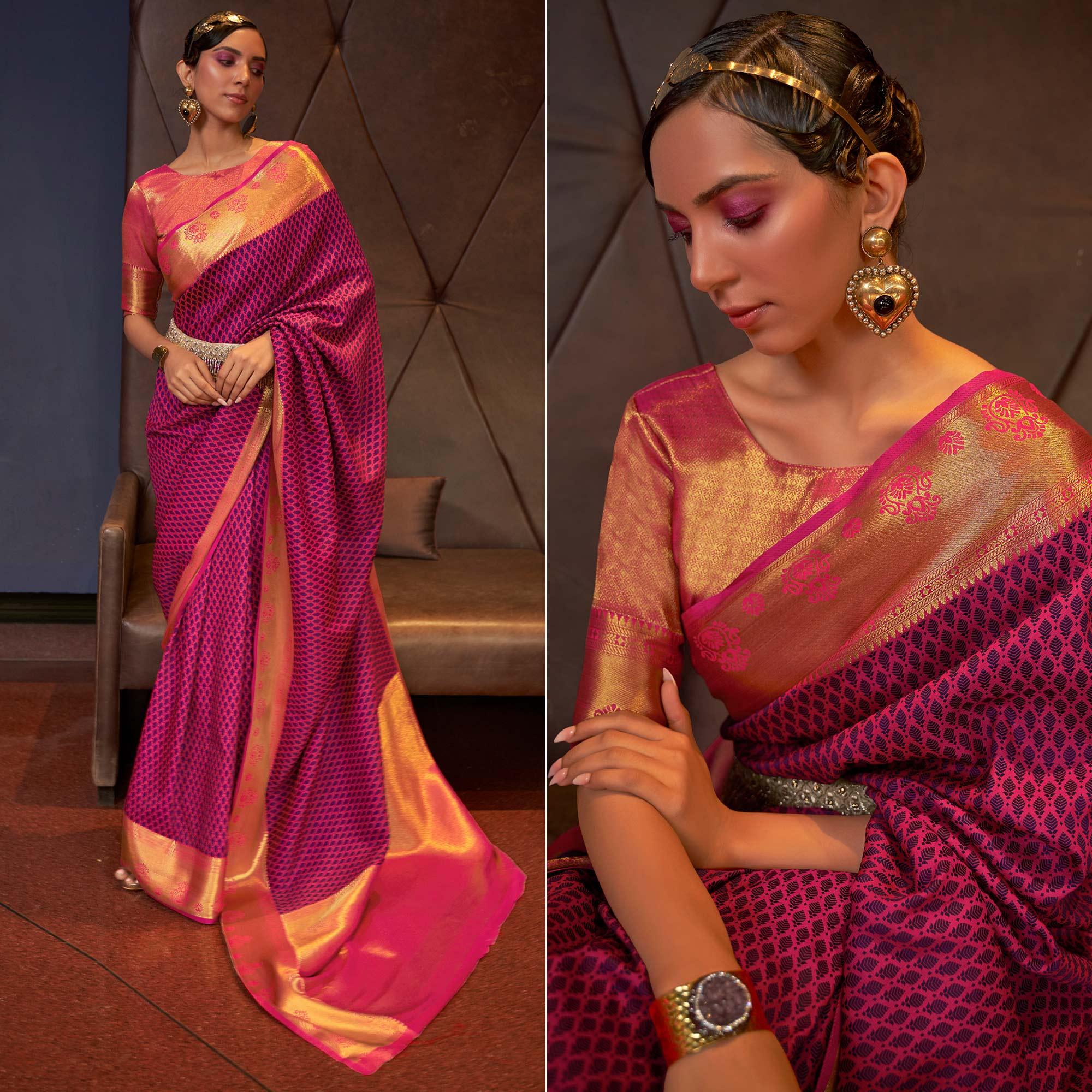 Rose Pink Woven Art Silk Saree - Peachmode