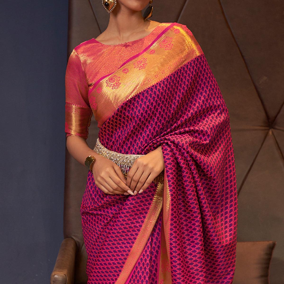 Rose Pink Woven Art Silk Saree - Peachmode