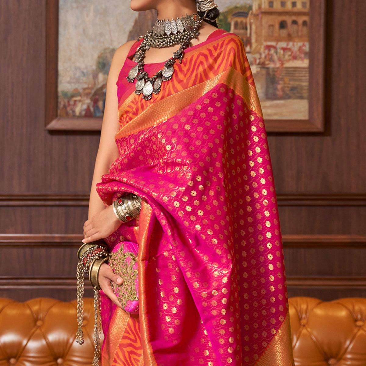 Rose Pink Woven Art Silk Saree - Peachmode