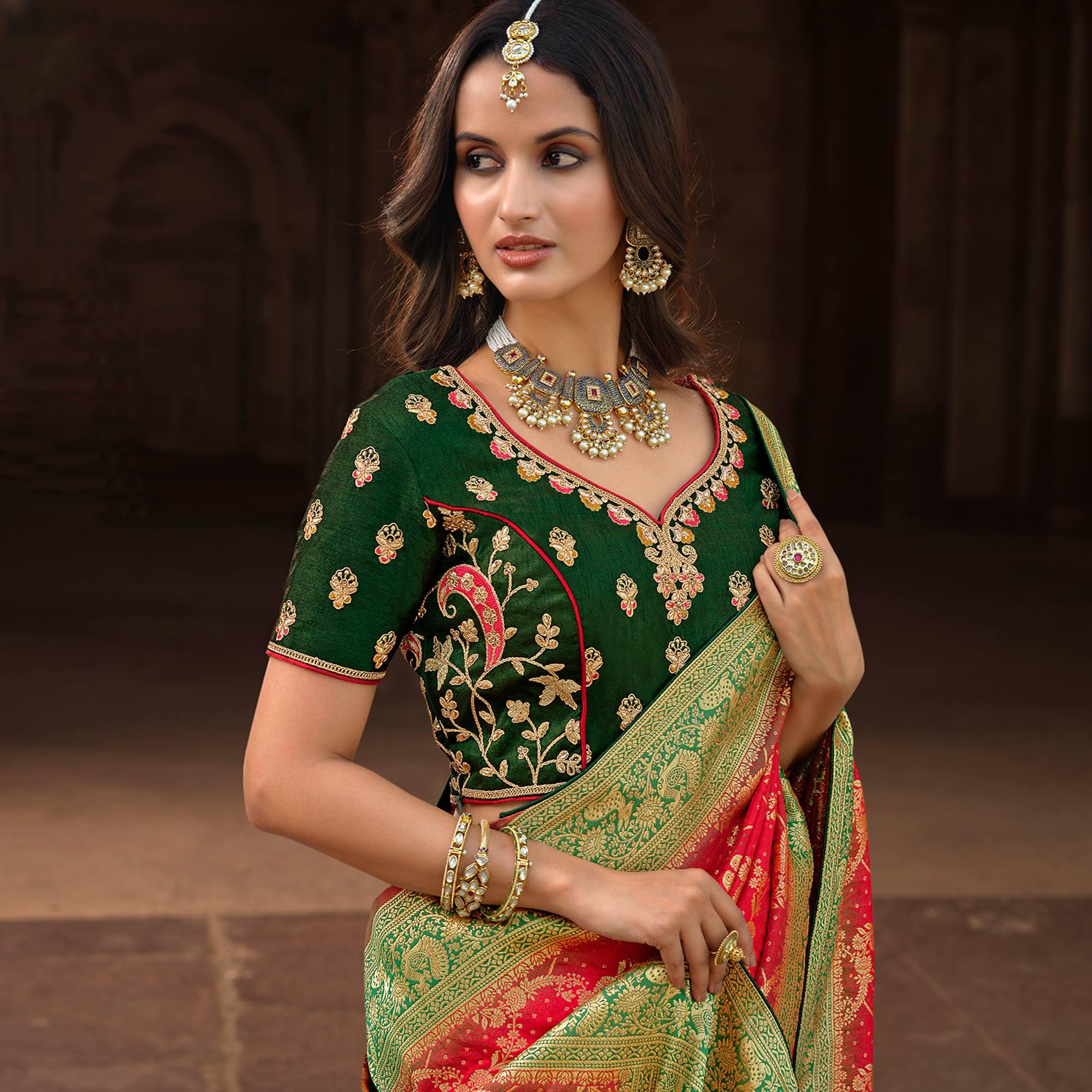 Rose Pink Woven Banarasi Silk Saree With Tassels - Peachmode