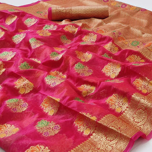 Rose Pink Woven Organza Saree - Peachmode