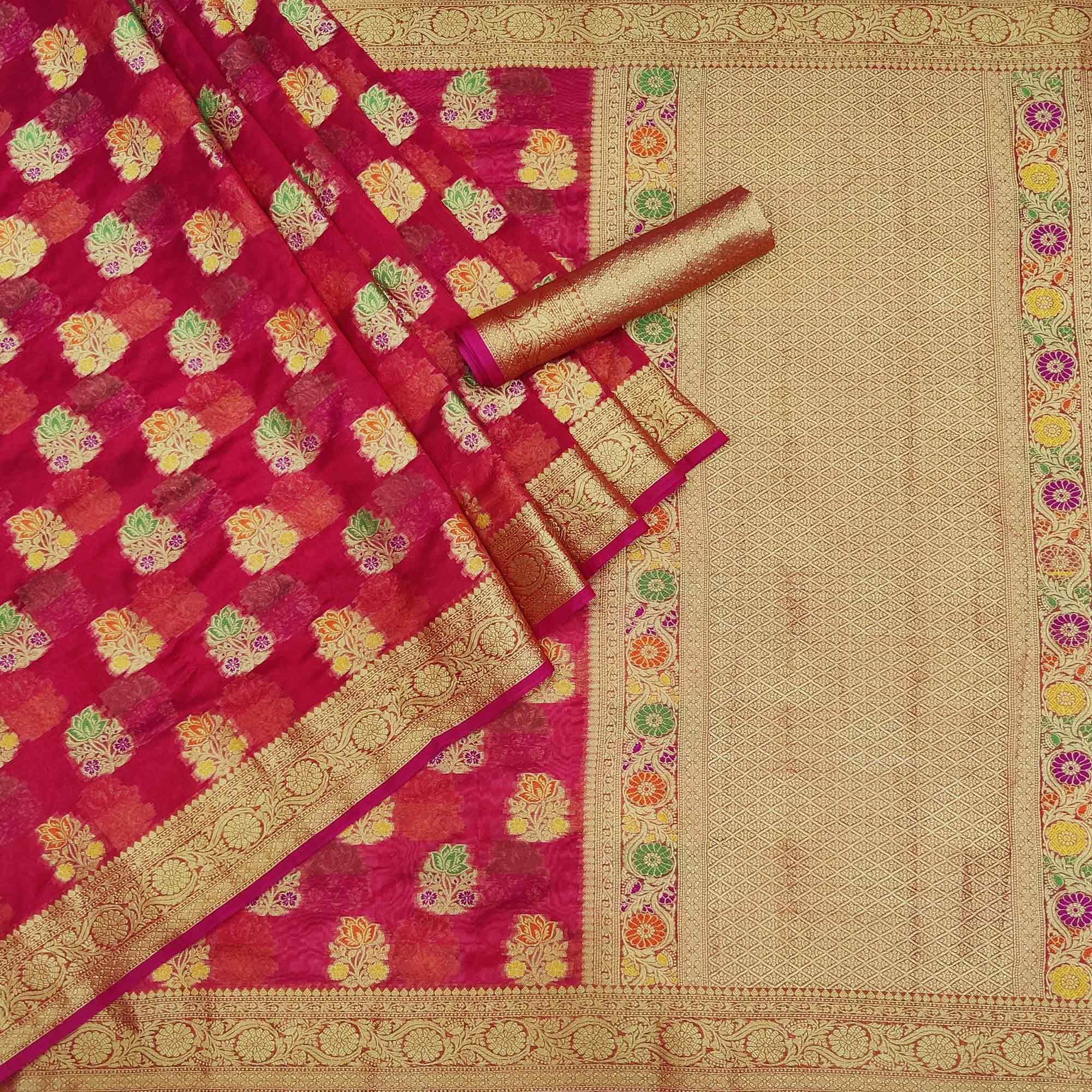 Rose Pink Woven Organza Saree - Peachmode