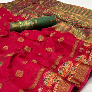 Rose Pink Woven Poly Cotton Saree - Peachmode