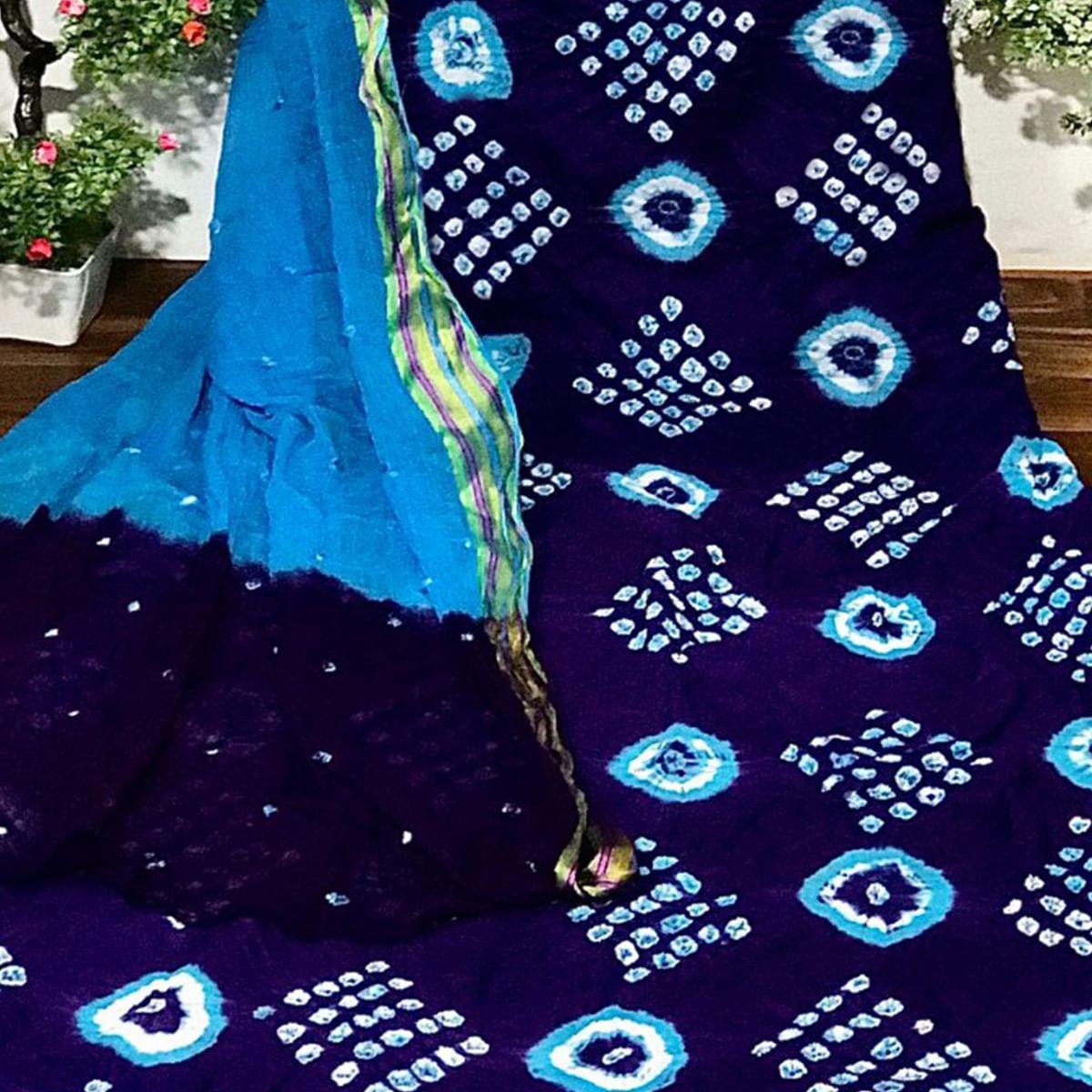 Royal Blue Bandhani Printed Cotton Dress Material - Peachmode