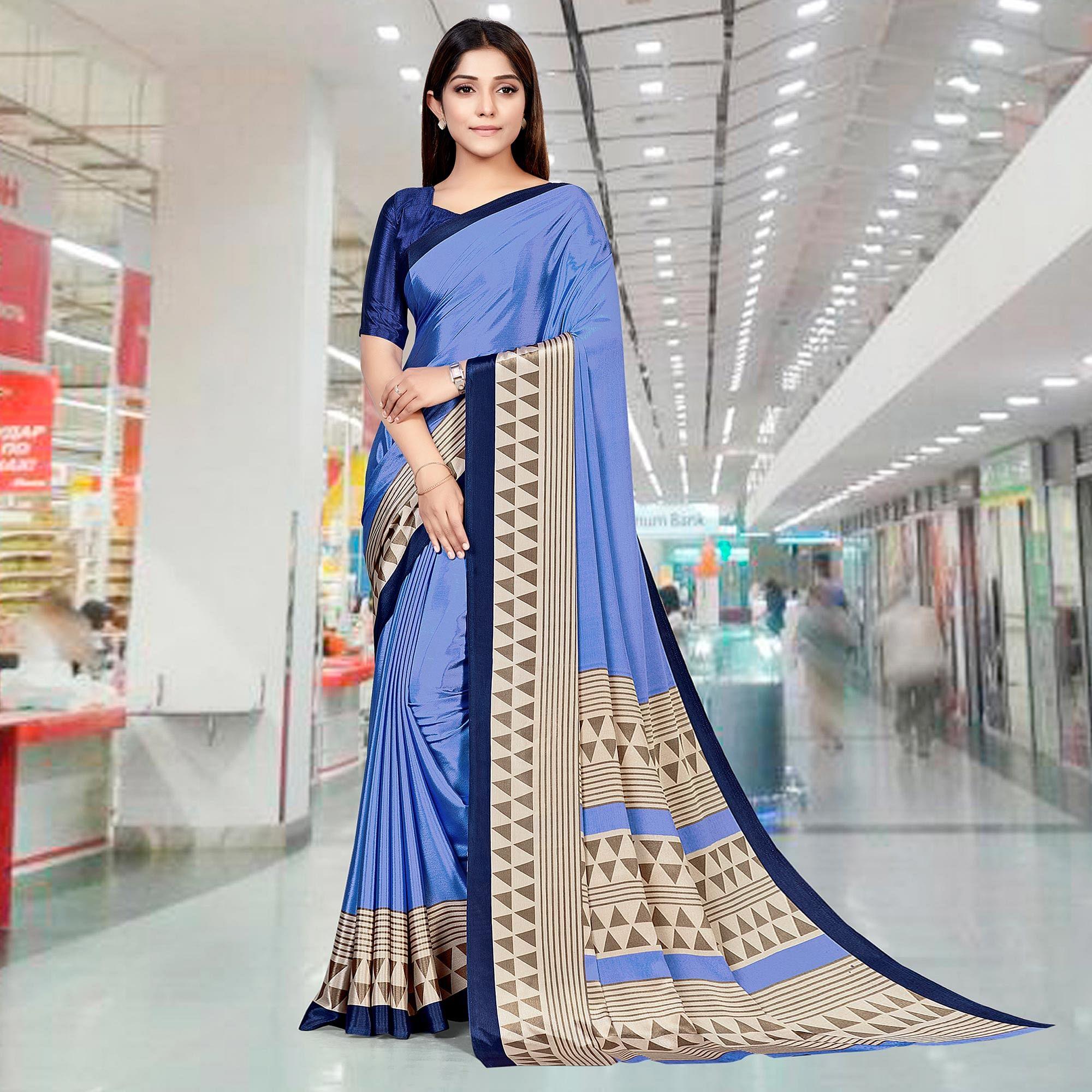 Royal Blue Casual Wear Solid Silk Saree - Peachmode