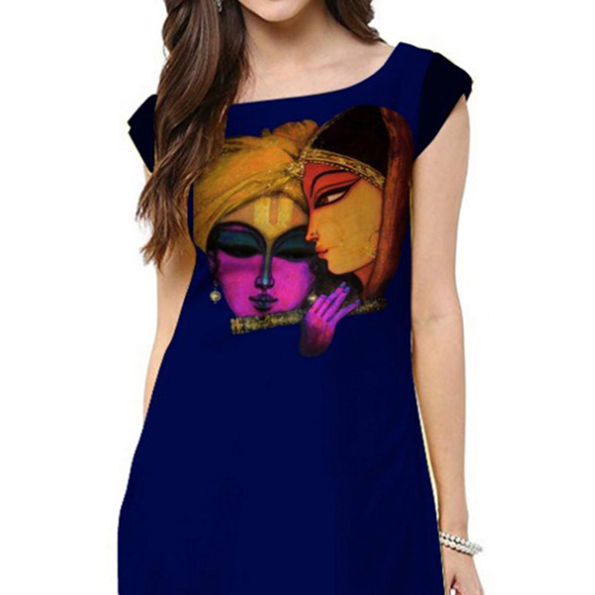 Royal Blue Digital Printed Crepe Kurti - Peachmode