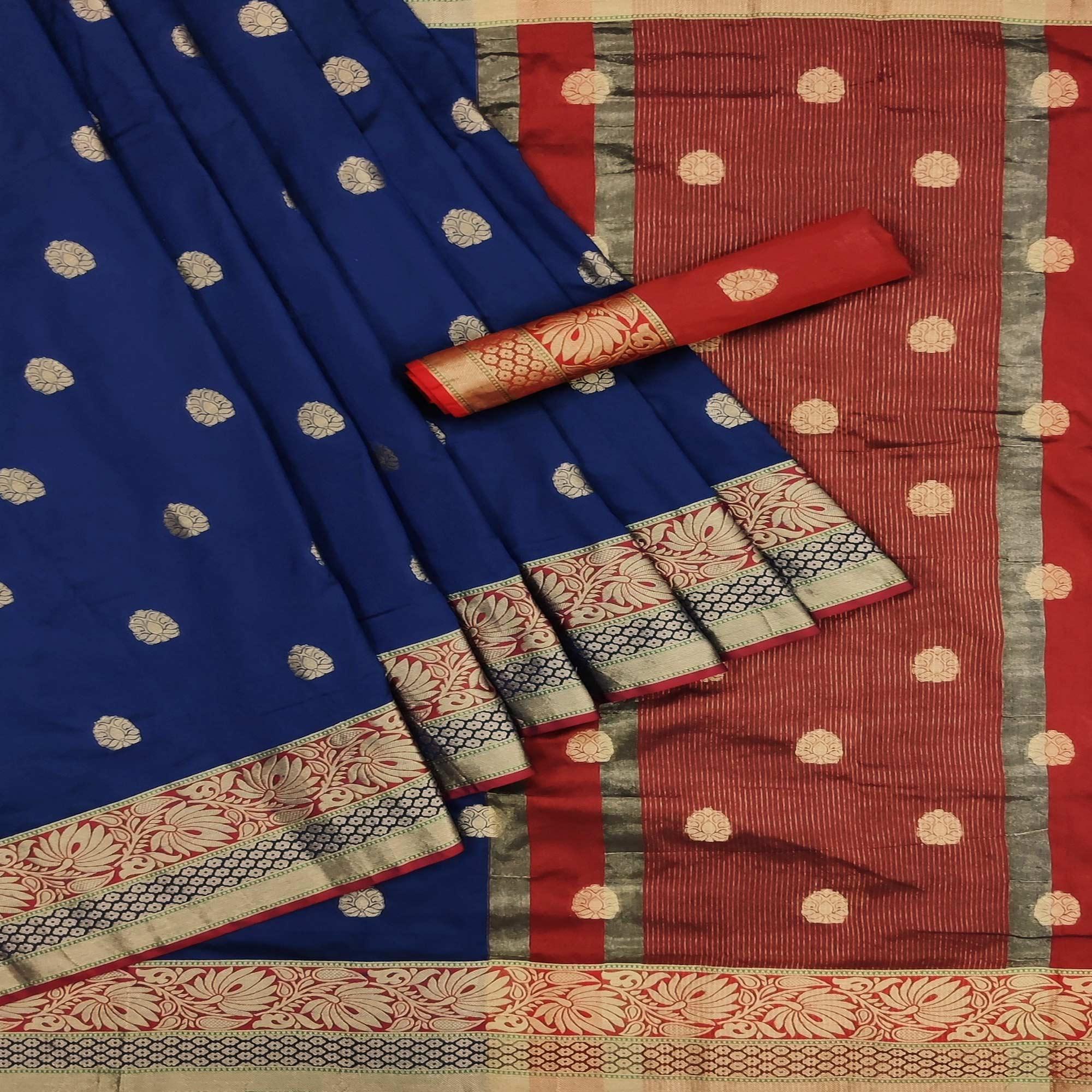 Royal Blue Festive Wear Weaving Silk Saree - Peachmode