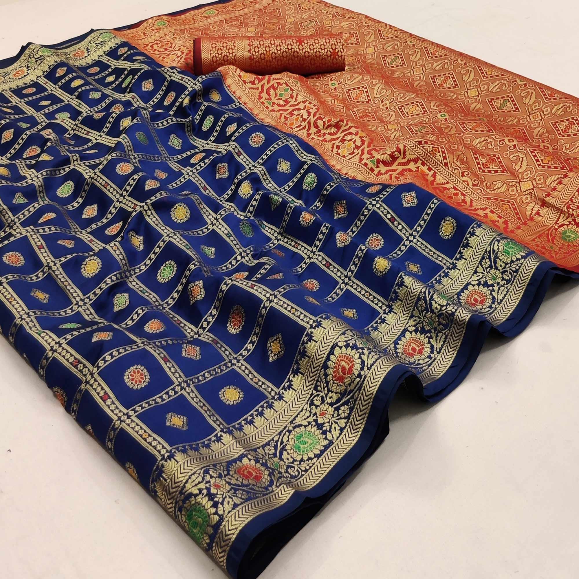 Royal Blue Festive Wear Weaving Silk Saree - Peachmode