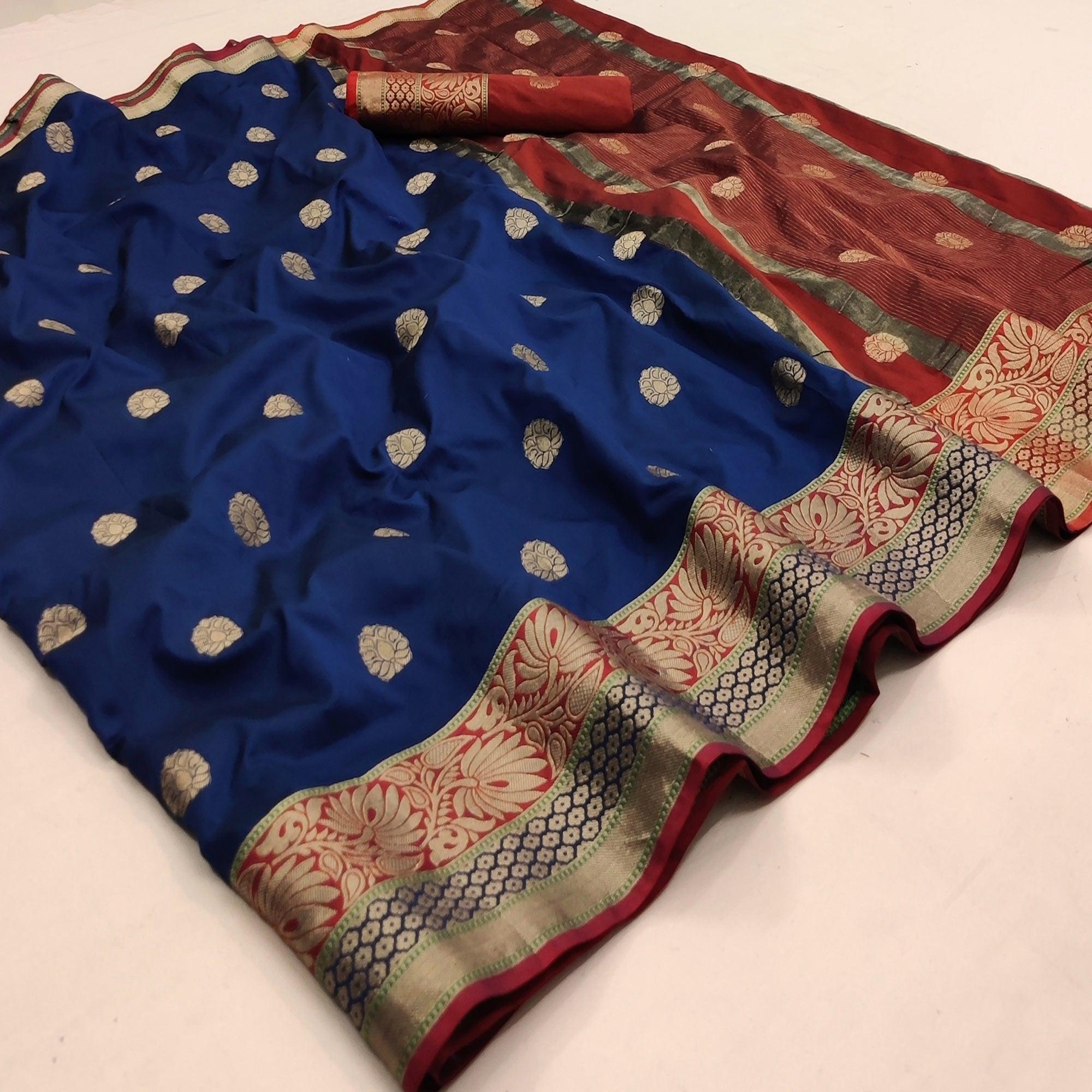 Royal Blue Festive Wear Weaving Silk Saree - Peachmode