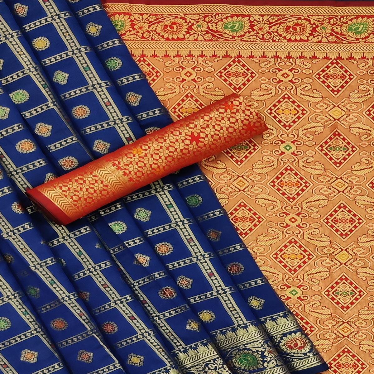 Royal Blue Festive Wear Weaving Silk Saree - Peachmode