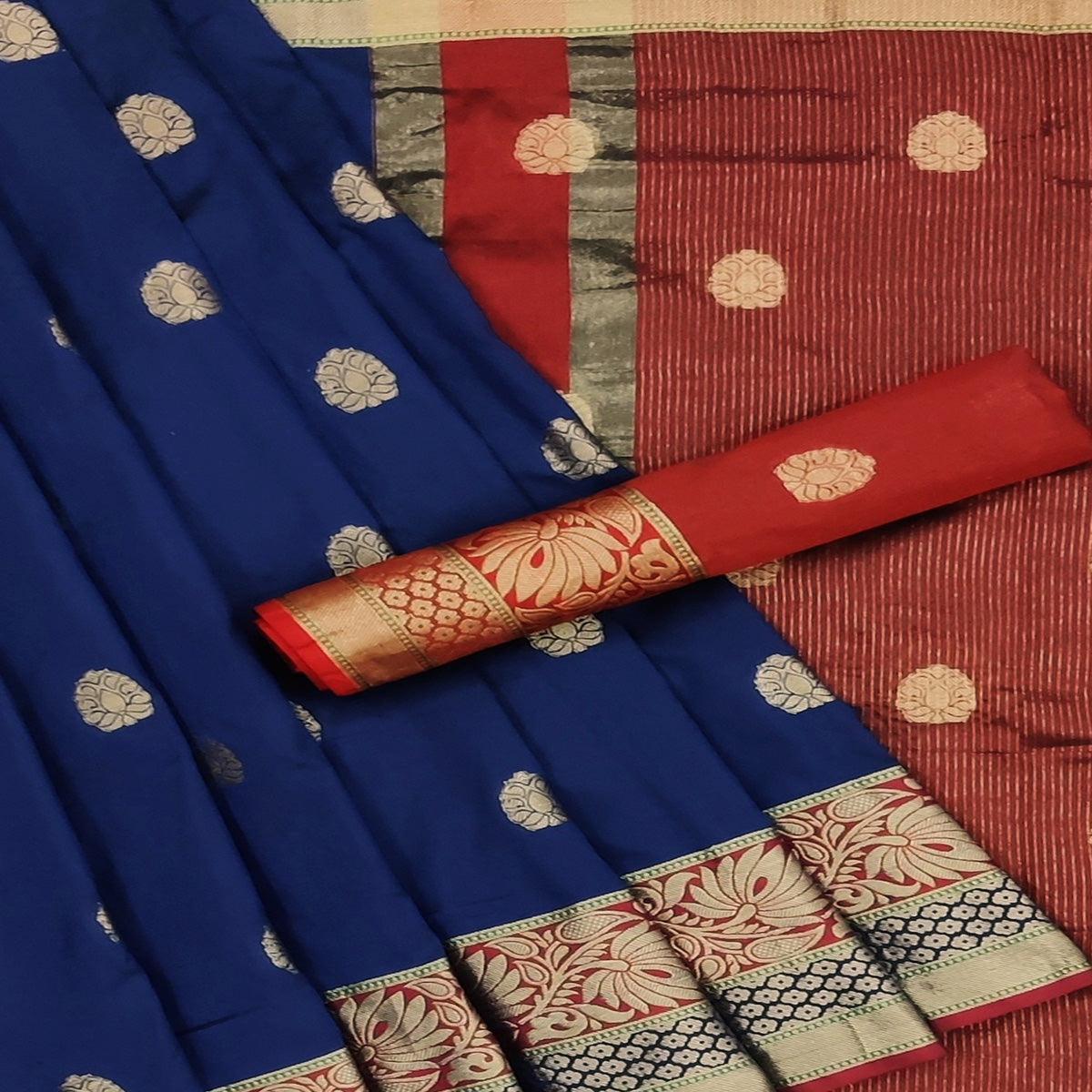 Royal Blue Festive Wear Weaving Silk Saree - Peachmode