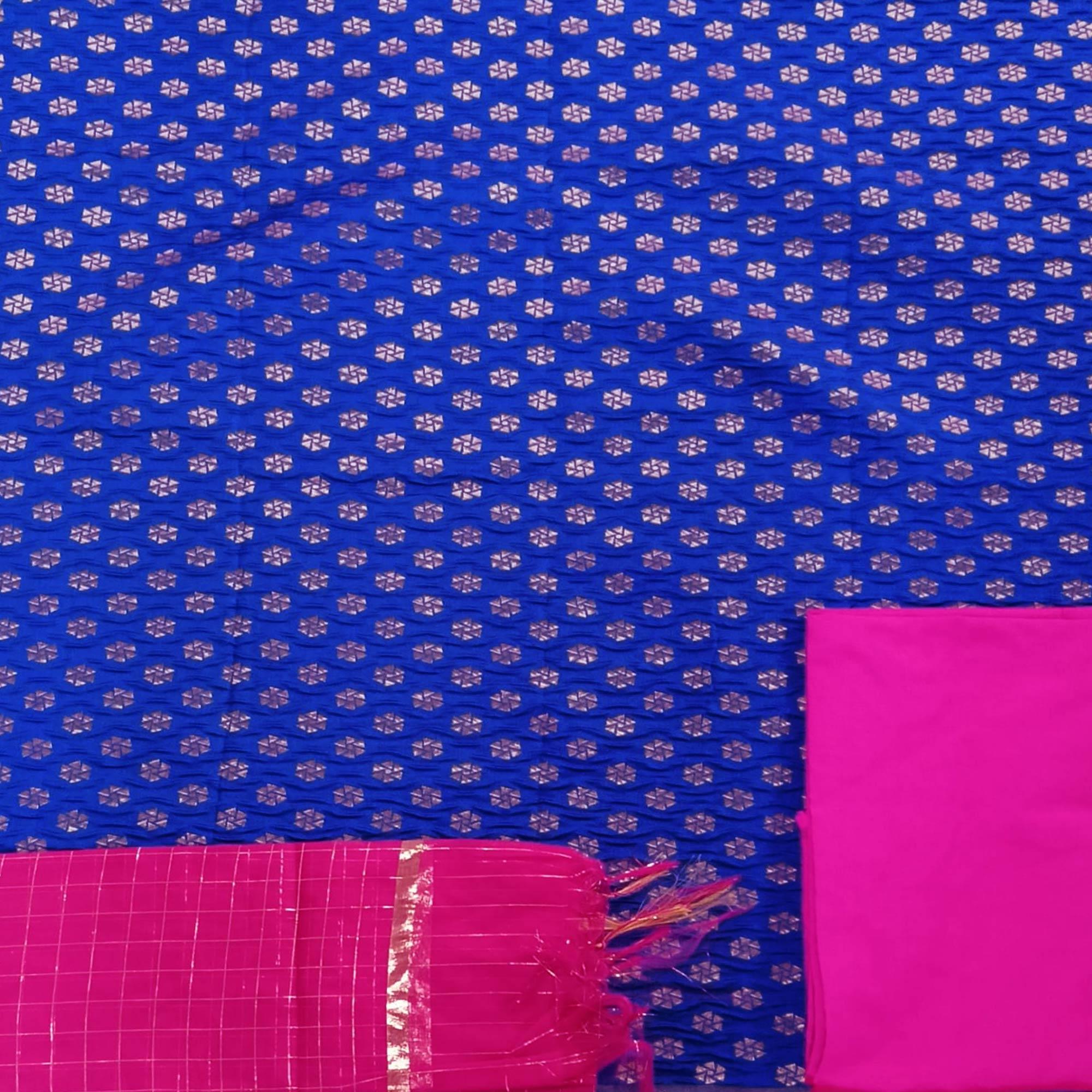 Royal Blue Festive Wear Woven Banarasi Silk Dress Material - Peachmode
