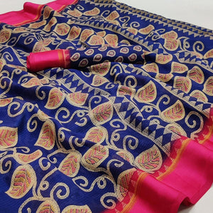 Royal Blue Floral Digital Printed Kota Doria Saree - Peachmode